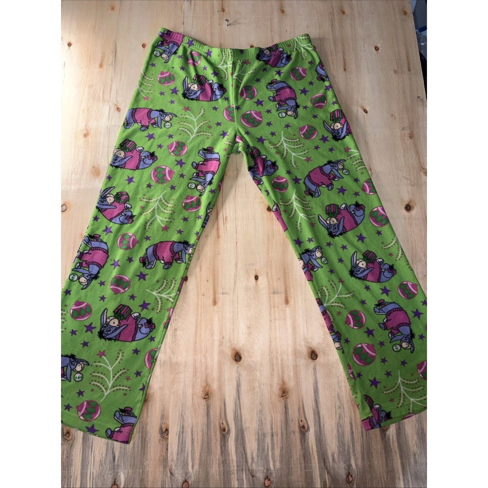 Disney Eeyore Fleece Lounge Pants Green Purple Holiday Pajamas Womens Medium - Picture 1 of 4